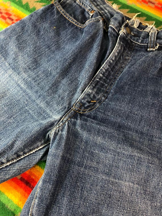 70's vintage levi's 517 indigo denim pants flare … - image 2