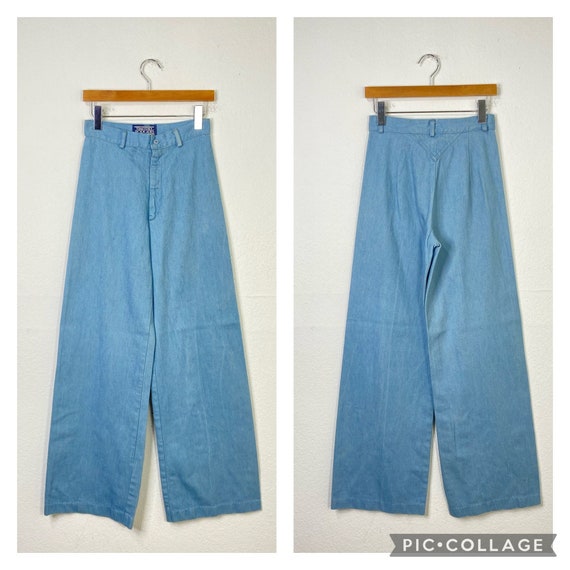 70s vintage womens cotton flare jeans denim pants… - image 1