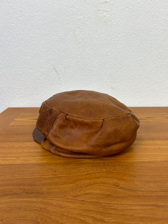 60s 70s vintage leather hat newsboy cap 865113 - image 5