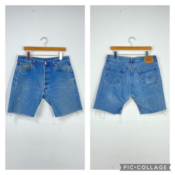 90s vintage  levis 501 shorts jeans cut off denim short pants button fly red tab made in usa size 35 865539