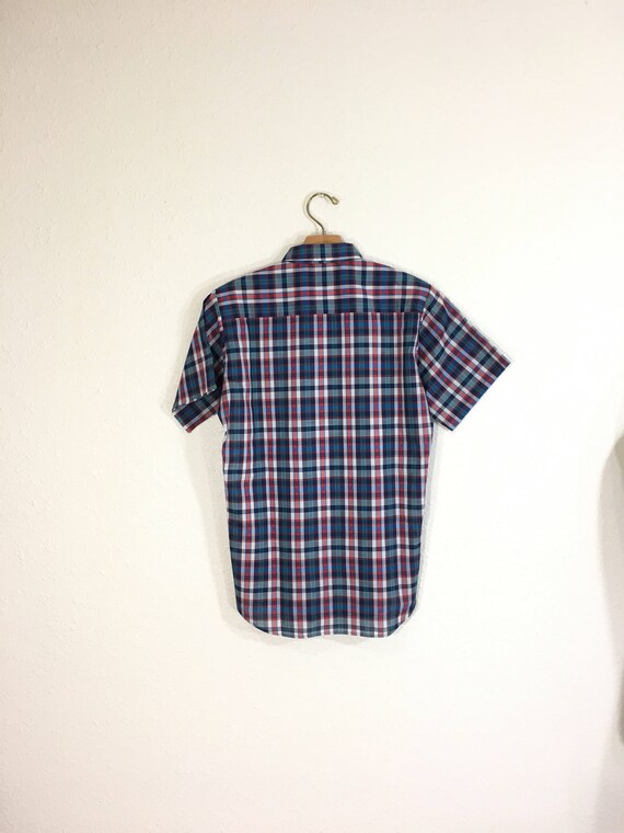 70's vintage plaid button down short sleeve shirt… - image 2