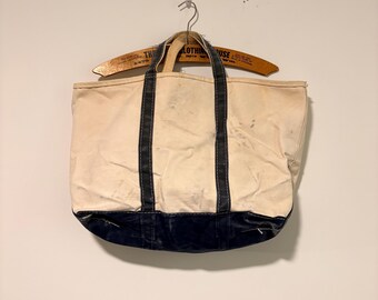 Vintage 90s LL Bean Boat and Tote Bag Navy Blue Canvas Capital N
