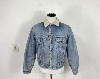 80's vtg levis sherpa fleece lined jean denim jkt made in usa size 44 865501