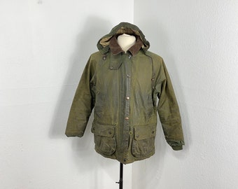 vintage distressed barbour oiled cotton hunting jacket womens size 10 865464