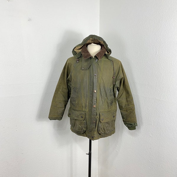 vintage distressed barbour oiled cotton hunting jacket womens size 10 865464