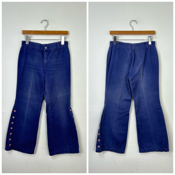 70s vintage cotton twill flare pants boot cut tro… - image 1