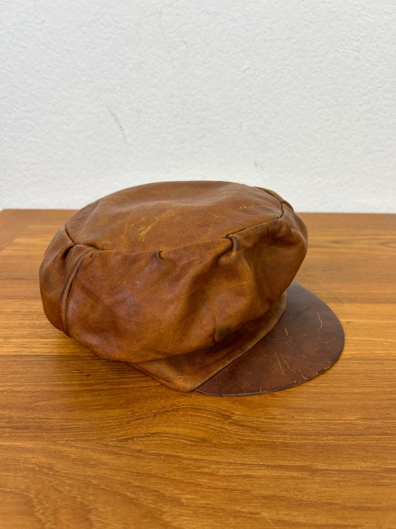 60s 70s vintage leather hat newsboy cap 865113 - image 2