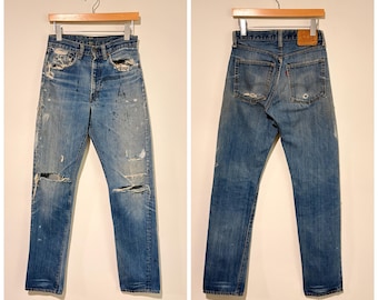 70s vintage distressed levis 505 single stitch denim pants jeans size 28 541627
