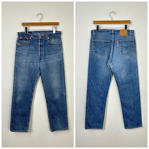 vintage distressed levis 501  jeans denim pants button fly red tab size 33  865006