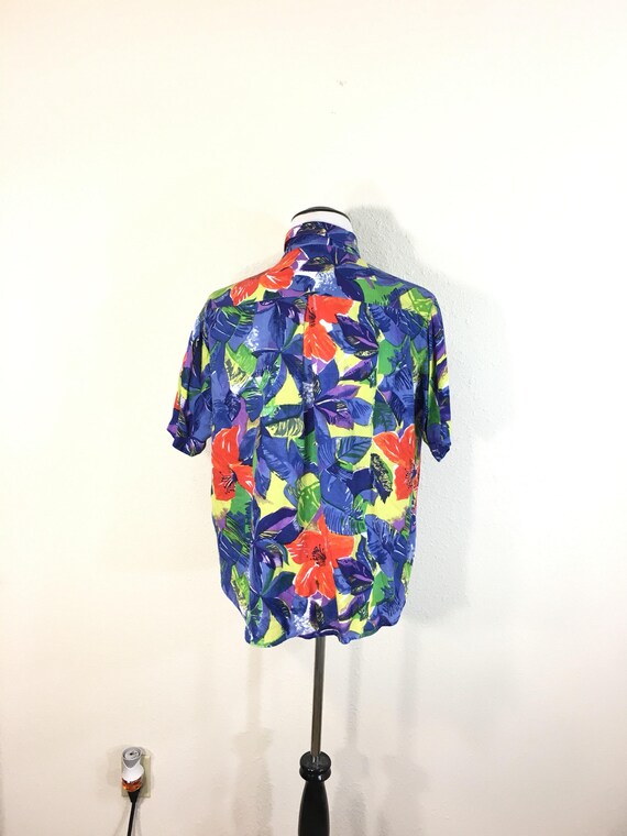 80's vinvage rayon all over print shirt flower pr… - image 2