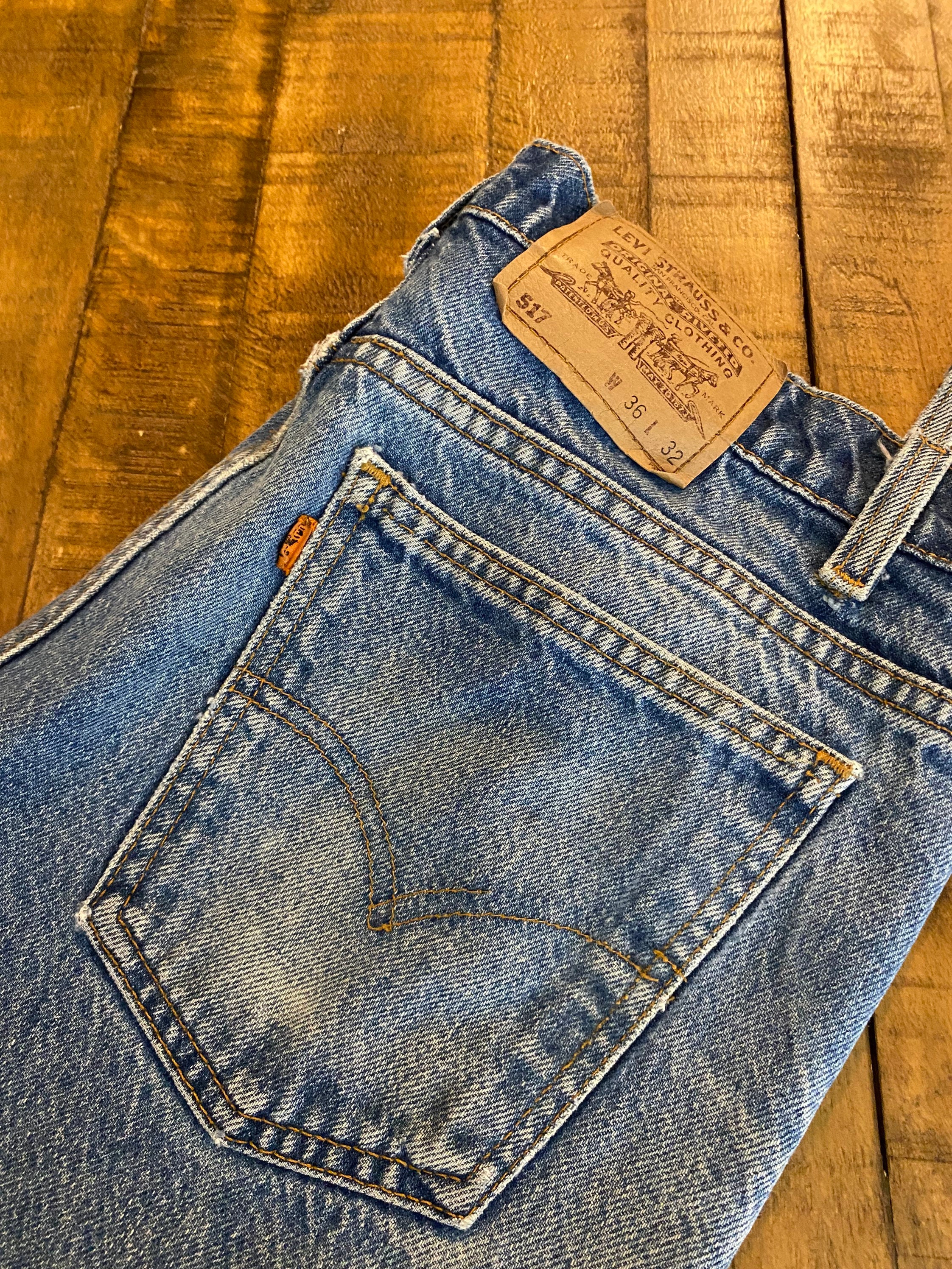 80s Vintage Distressed Levis 517 Boot Cut Jeans Flare Denim Pants