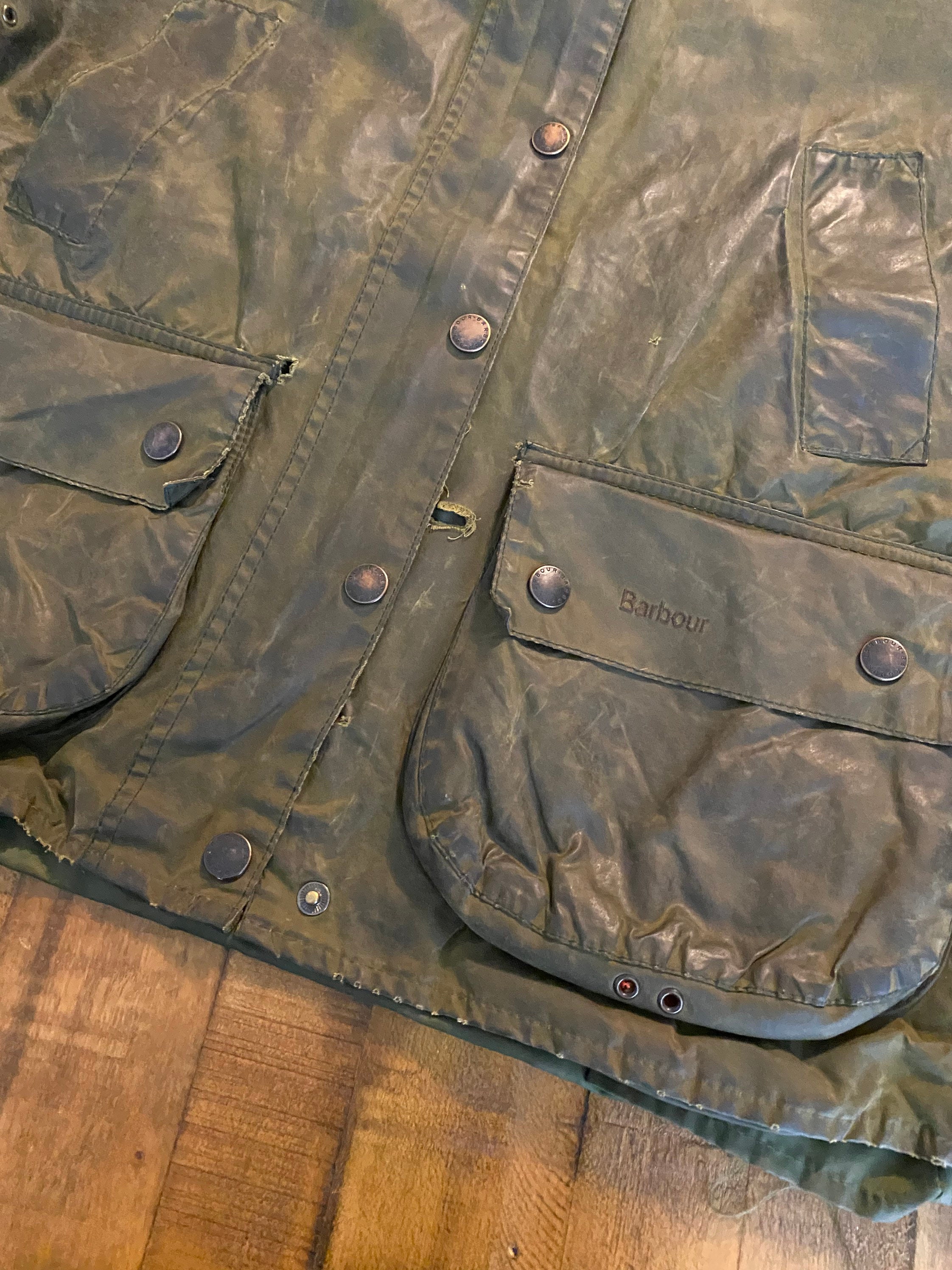Vintage Distressed Barbour Oiled Cotton Hunting Jacket Vintage Distressed Barbour Oiled Cotton Hunting Jacket