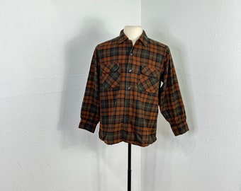 70s vintage pendleton loop collar 100% wool plaid shirt size Medium 865188