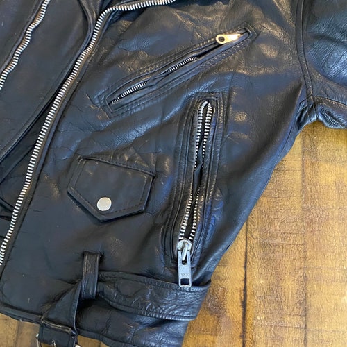 70s vintage distressnd shops motorcycle leather jacket biker riders jacket size 38