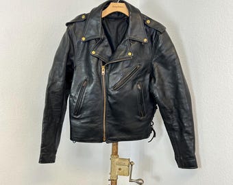 70's Golden Bear Motorcycle Rocker Biker Black Leather Jacket Size