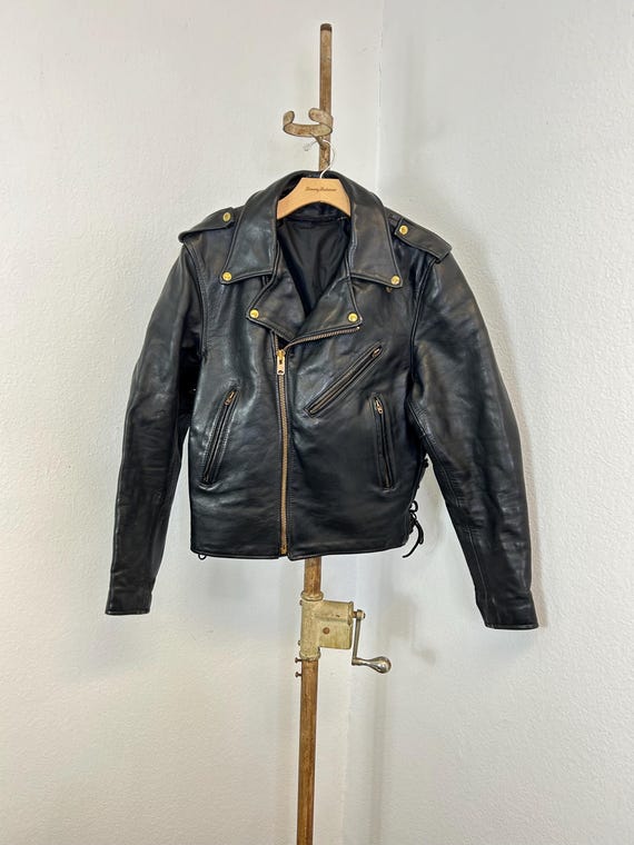 70s Vintage Motorcycle Leather Jacket Riders Biker Size 42 443148