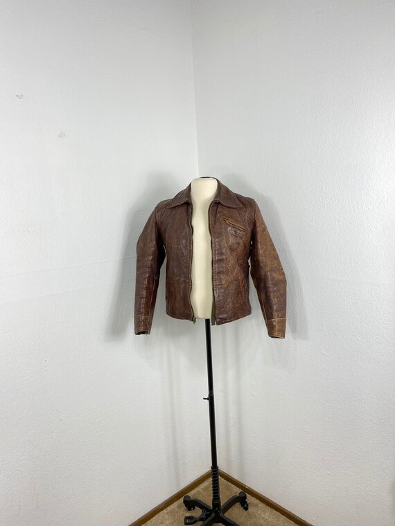 40's vintage horsehide leather jacket quilt lined