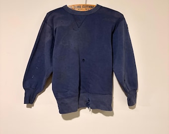 50er Jahre Vintage Vintage-Sweatshirt mit einfachem V-Zwickel aus 100% Baumwolle 541490