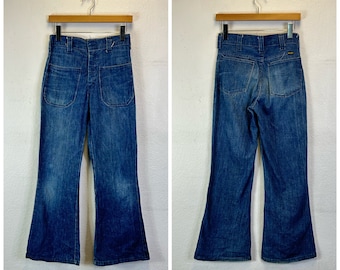 70s vintage wrangler patch pocket flare jeans boot cut denim pants size 28 865734