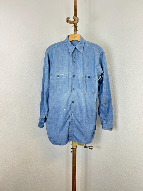 40s Vintage Distressed Military US Navy USN Chambray Shirt 443178 