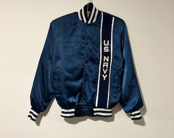Vintage 80s US Navy Satin Jacket - Blue & White - Medium - Etsy