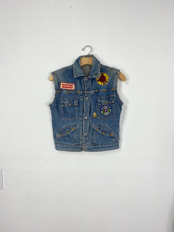 70s vtg foremost denim jean vest patches motorcycl