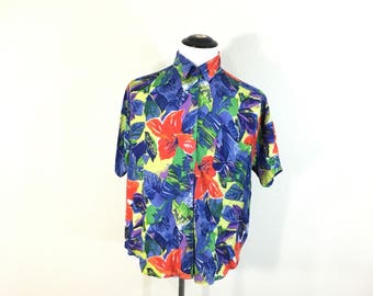 80's vinvage rayon all over print shirt flower print size L