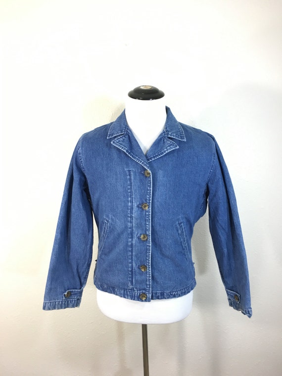 90's eddie bauer m-41 style denim jean jacket wom… - image 1