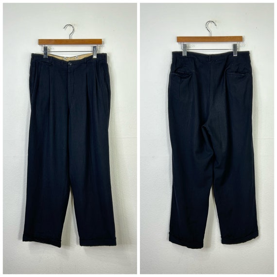 50s vintage wool dress pants pleated trousers bla… - image 1