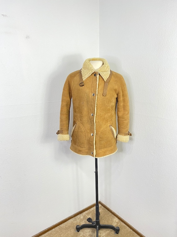 70s 80s vintage euro vintage sheep skin leather jacket winter coat made in france 806509