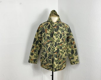 80s vintage 10 X camouflage hunting jacket hooded jkt 10 deep duck hunter camo made in usd size Medium 865582