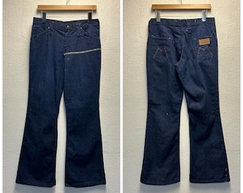 70s vintage maverick blue bell flare jeans boot cut denim pants size 13 443275