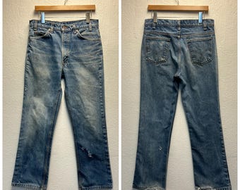 Vintage 70s 80s Levis 517 Jeans Straight Boot Cut Dark Wash Red