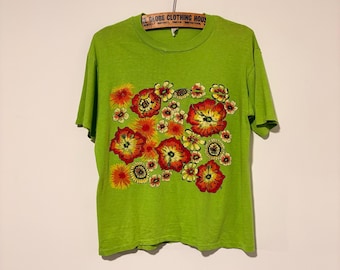 70s vintage flower pocket t shirt surf tee size L 541481