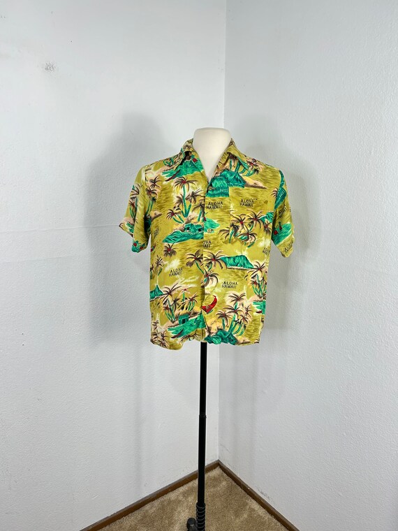 50s vintage 100% rayon hawaiian shirt aloha size S