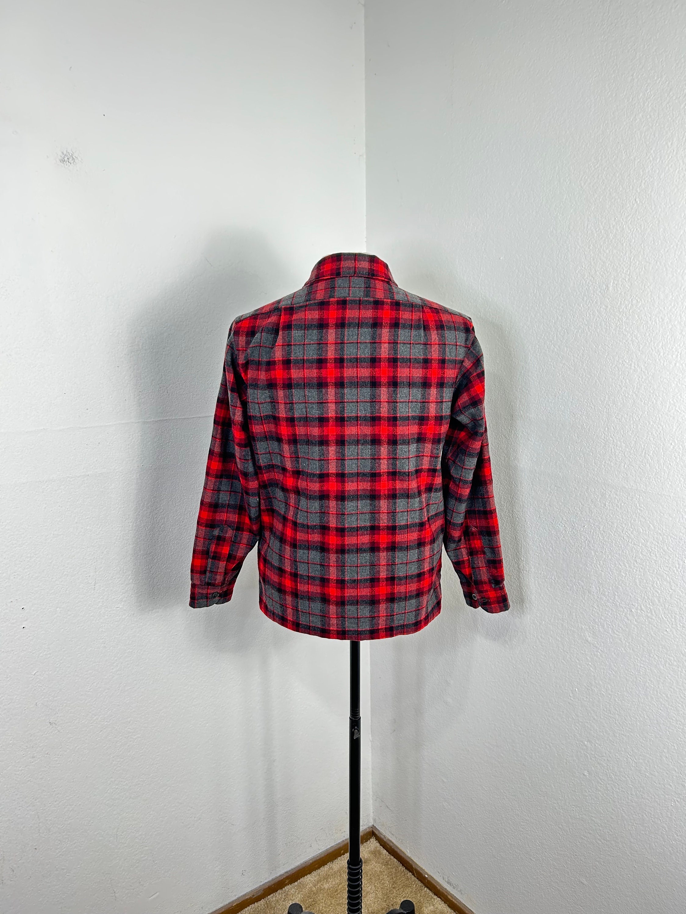 70s Vintage Pendleton Loop Collar 100% Wool Plaid Shirt Size