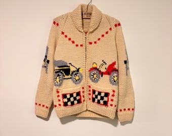 @*様 1950s~60s DUCK PATTERN COWICHAN SWEA Original Vintage 1950s Cowichan Hunting Duck Cardigan Sweater