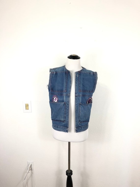 70s vtg distressed indigo denim vest work wear - image 1