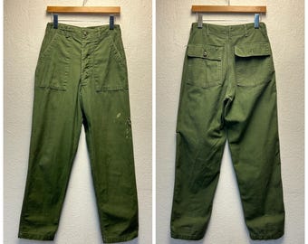 60s 70s Vintage Military U.S. Army Og-107 Baker Pants Zipper 60s 70s Vintage Military U.S. Army Og-107 Baker Pants Zipper