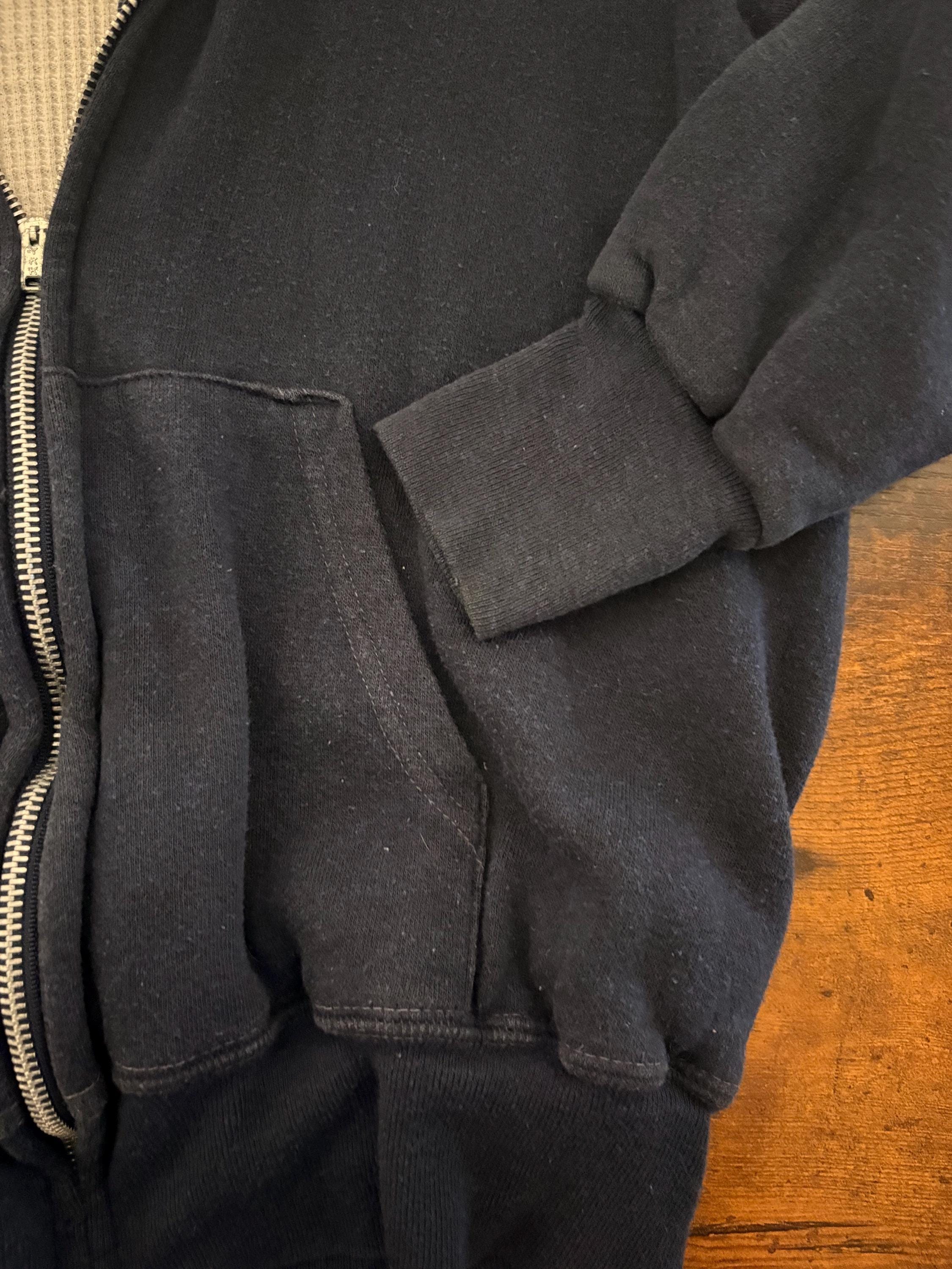 【special】70s vintage cotton zipup hoodie 70s Vintage Cotton Poly Blend Zip up Thermal Lined Hoodie Navy