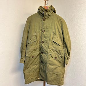 Vintage 1950s Military Jacket / Zip up Hooded Jacket / 50s