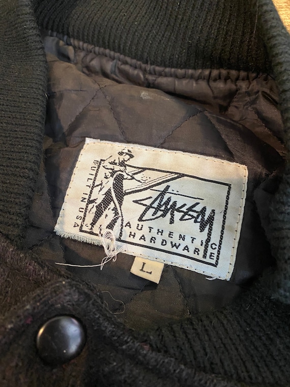 Rare 90's Vintage Stussy Rasta Symbol Wool Leather Sleeve Rare 90's Vintage Stussy Rasta Symbol Wool Leather Sleeve