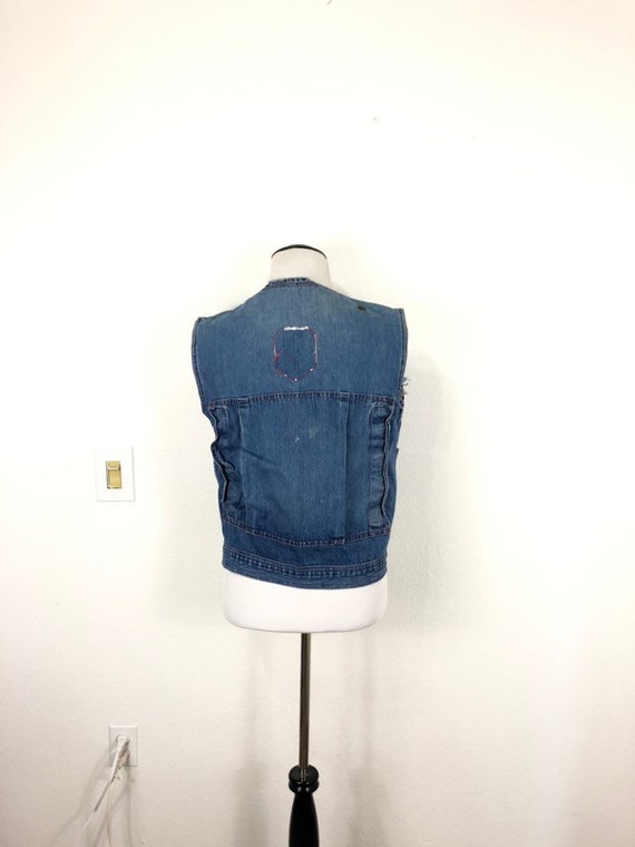 70s vtg distressed indigo denim vest work wear - image 2