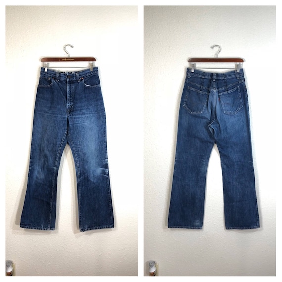 70's vintage levi's 517 indigo denim pants flare … - image 1