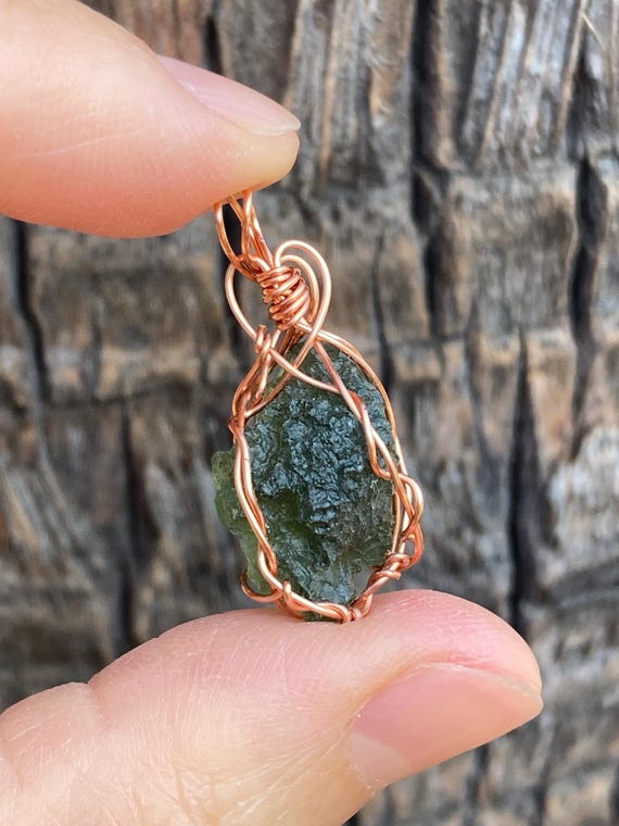 Moldavite Wire Wrapped Pendant Raw Natural Moldavite Stone of