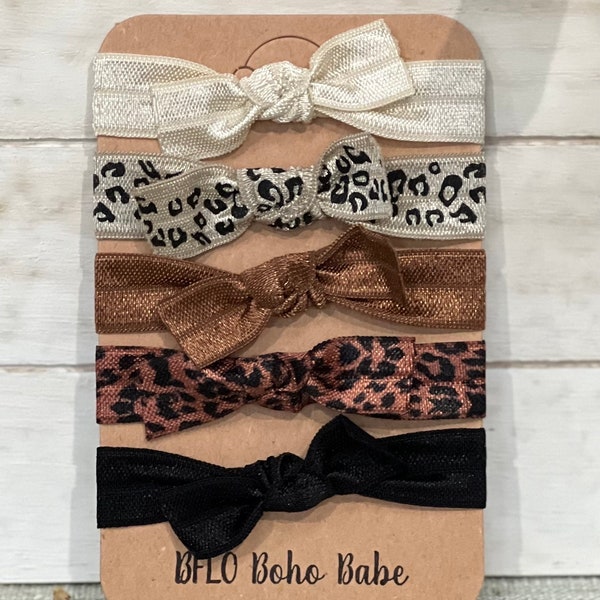 Animal Print Hair Tie - Cheetah - Leopard - Elastic Ribbon Hair Tie Bows