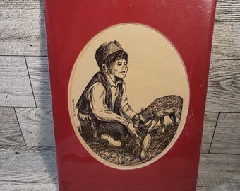 Vintage Original Drawing Boy with Lamb Wisconsin Festival of Arts 1972 Dzakie Dzakse
