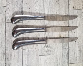 3 Vintage ROGERS CO Japan Stainless Silverware Hand Grip Knives Steak Serving