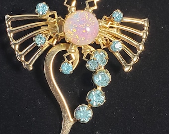 Vintage Fire Opal Retro Brooch Pin lapel hat Rhinestone Fashion Jewelry Abstract butterfly