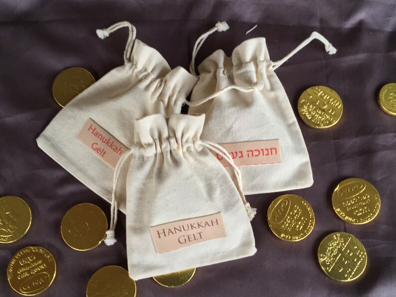 Jewish Holidays gift Hanukka gelt bag small cotton Hanukka Etsy